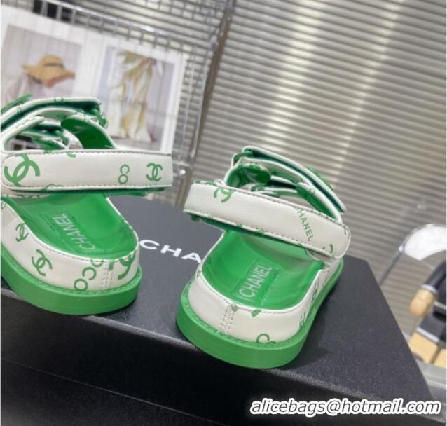 Best Product Chanel Printed Lambskin Strap Flat Sandals G35927 Green 022227