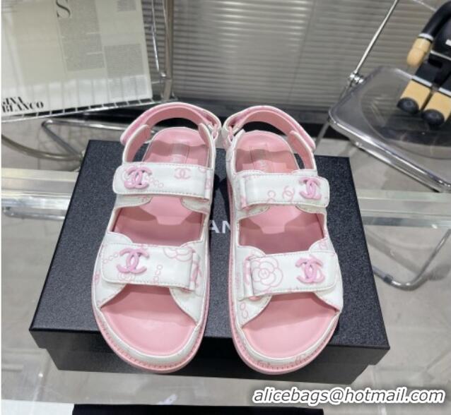 Low Price Chanel Printed Lambskin Strap Flat Sandals G35927 Pink 022228