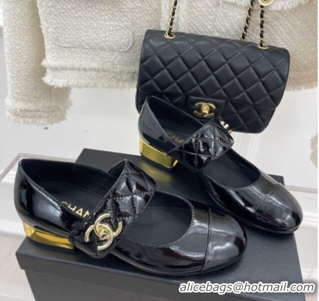 Best Price Chanel Patent Leather Mary Janes with CC Buckle G39732 Black 022233