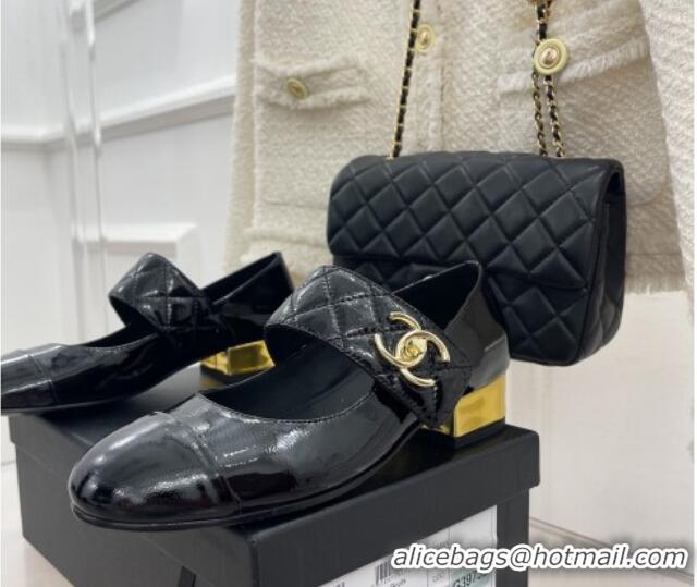 Best Price Chanel Patent Leather Mary Janes with CC Buckle G39732 Black 022233