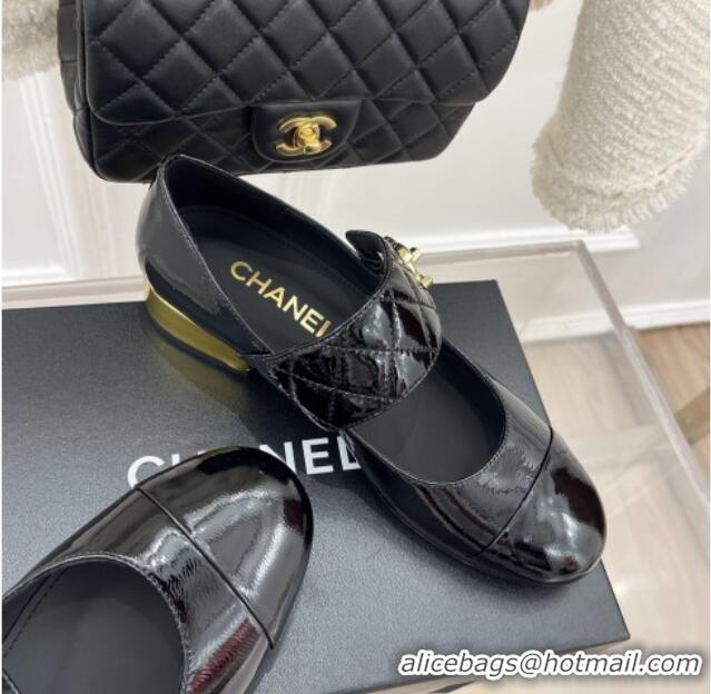 Best Price Chanel Patent Leather Mary Janes with CC Buckle G39732 Black 022233