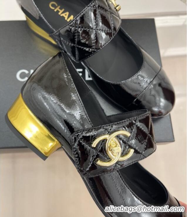 Best Price Chanel Patent Leather Mary Janes with CC Buckle G39732 Black 022233