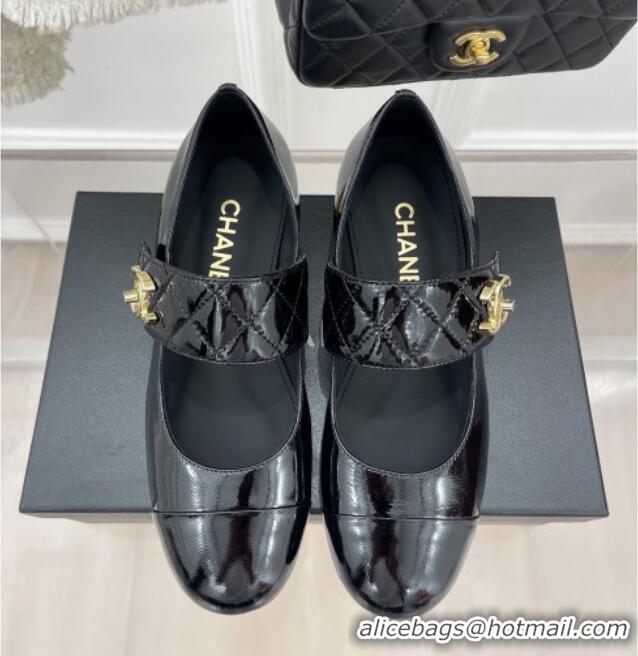 Best Price Chanel Patent Leather Mary Janes with CC Buckle G39732 Black 022233