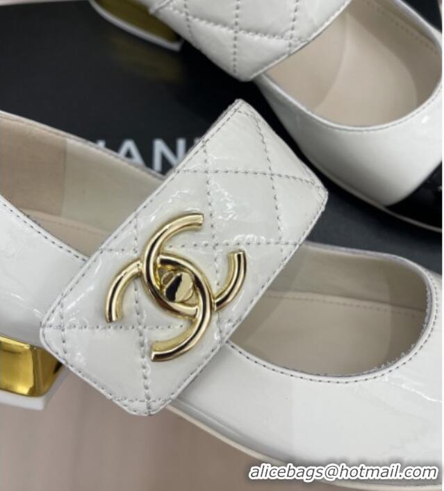 Crafted Chanel Patent Leather Mary Janes with CC Buckle G39732 White 022234