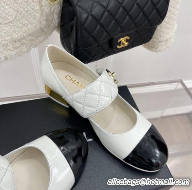 Crafted Chanel Patent Leather Mary Janes with CC Buckle G39732 White 022234