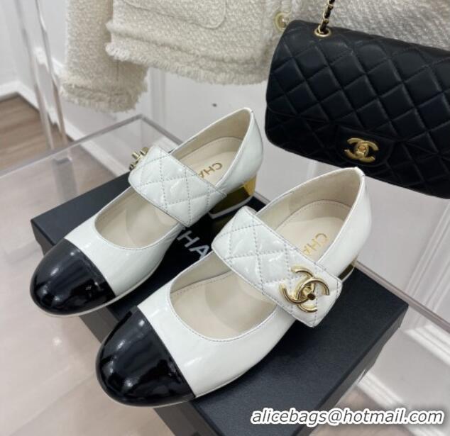 Crafted Chanel Patent Leather Mary Janes with CC Buckle G39732 White 022234