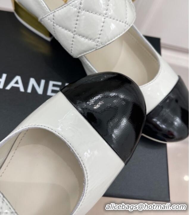 Crafted Chanel Patent Leather Mary Janes with CC Buckle G39732 White 022234