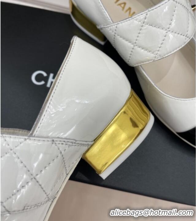 Crafted Chanel Patent Leather Mary Janes with CC Buckle G39732 White 022234