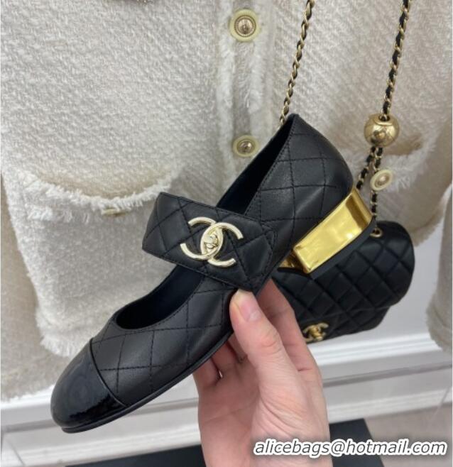 Purchase Chanel Quilted Lambskin & Patent Leather Mary Janes with CC Buckle G39732 Black 022235