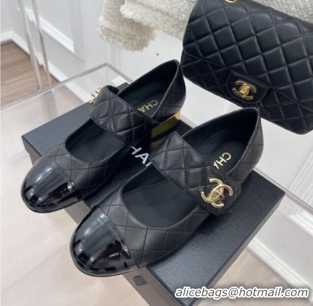 Purchase Chanel Quilted Lambskin & Patent Leather Mary Janes with CC Buckle G39732 Black 022235