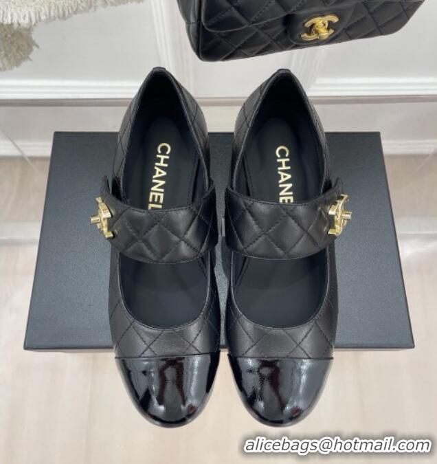 Purchase Chanel Quilted Lambskin & Patent Leather Mary Janes with CC Buckle G39732 Black 022235