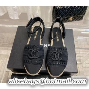 Top Quality Chanel Knit Open Espadrilles G38736 Black 022236