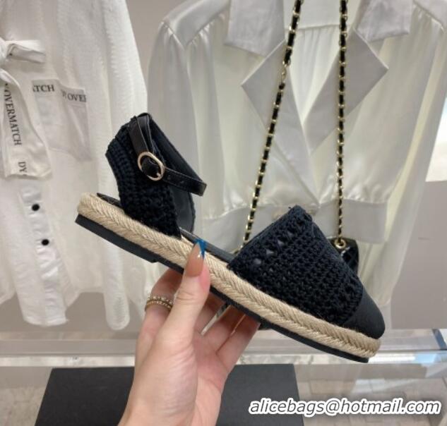 Top Quality Chanel Knit Open Espadrilles G38736 Black 022236