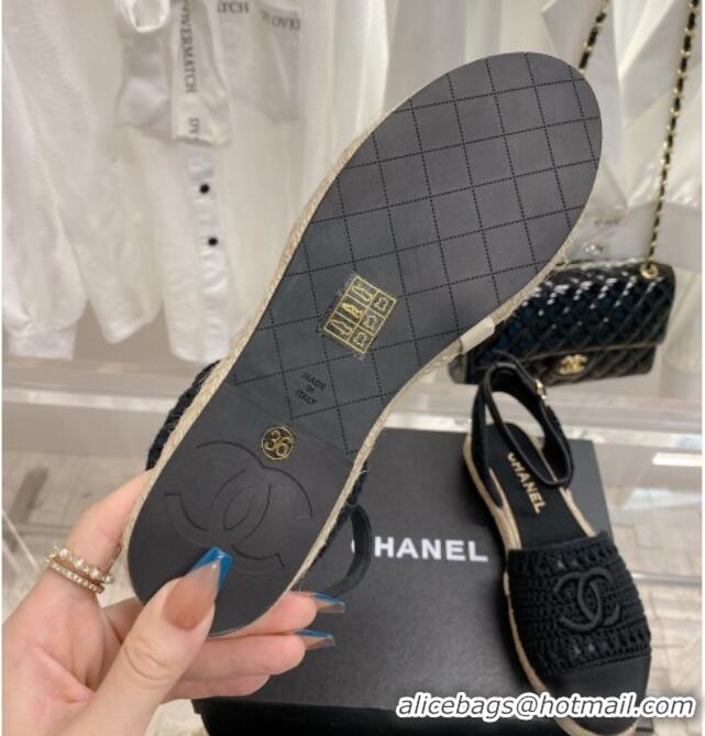 Top Quality Chanel Knit Open Espadrilles G38736 Black 022236