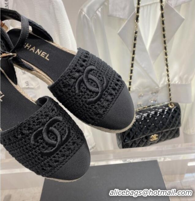 Top Quality Chanel Knit Open Espadrilles G38736 Black 022236