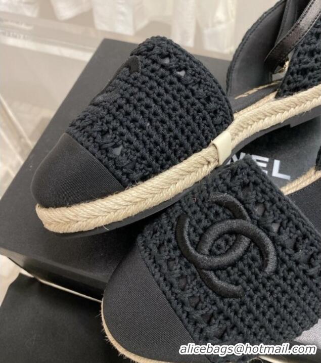 Top Quality Chanel Knit Open Espadrilles G38736 Black 022236