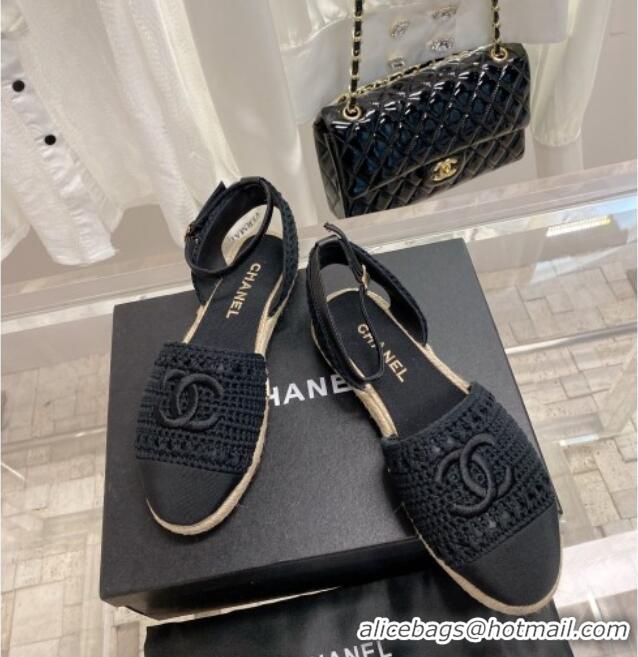 Top Quality Chanel Knit Open Espadrilles G38736 Black 022236