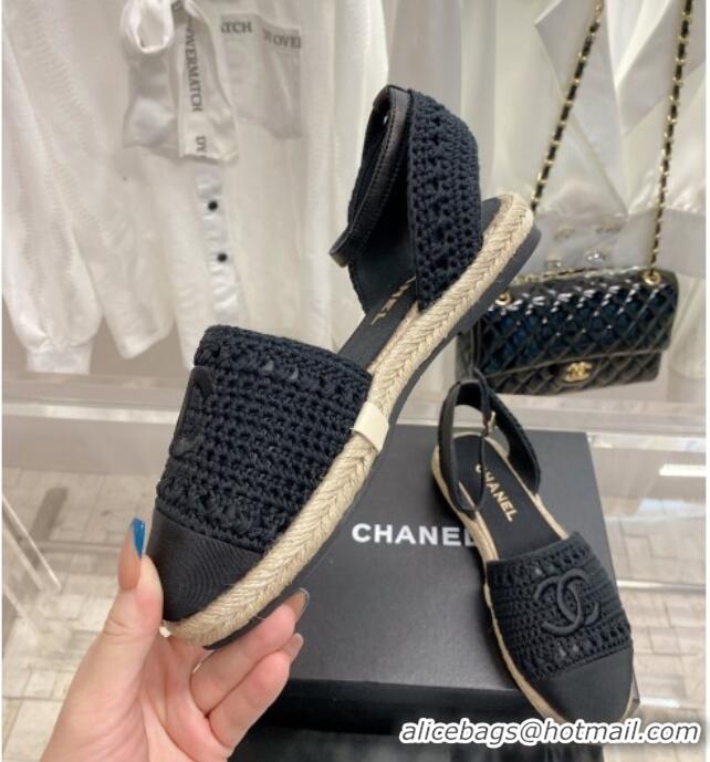 Top Quality Chanel Knit Open Espadrilles G38736 Black 022236