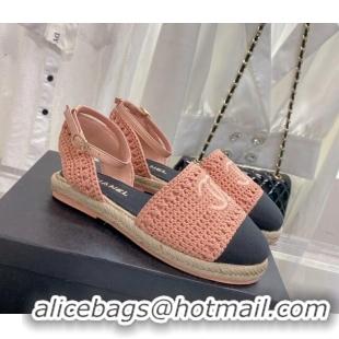 New Style Chanel Knit Open Espadrilles G38736 Pink 022237