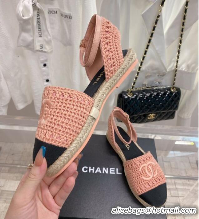 New Style Chanel Knit Open Espadrilles G38736 Pink 022237