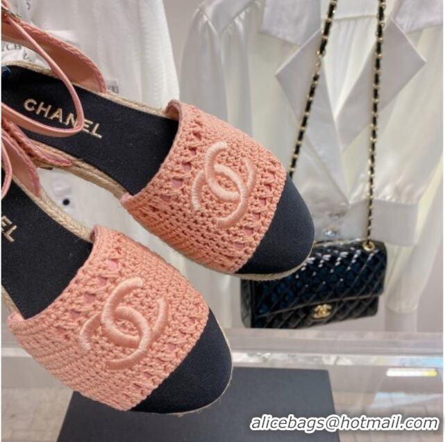 New Style Chanel Knit Open Espadrilles G38736 Pink 022237