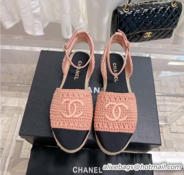 New Style Chanel Knit Open Espadrilles G38736 Pink 022237