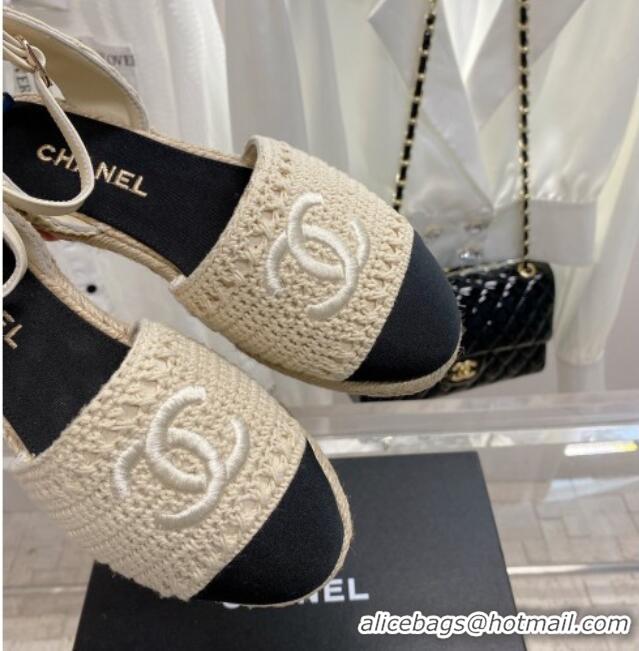 Low Price Chanel Knit Open Espadrilles G38736 Beige 022238