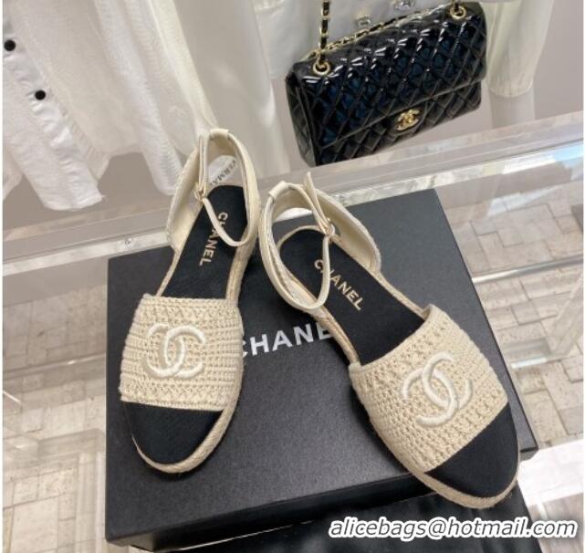 Low Price Chanel Knit Open Espadrilles G38736 Beige 022238