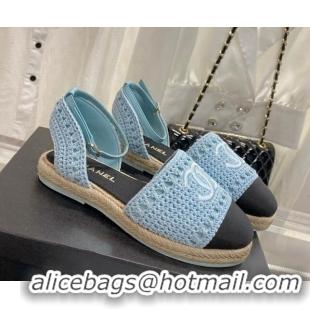 Good Quality Chanel Knit Open Espadrilles G38736 Blue 022239