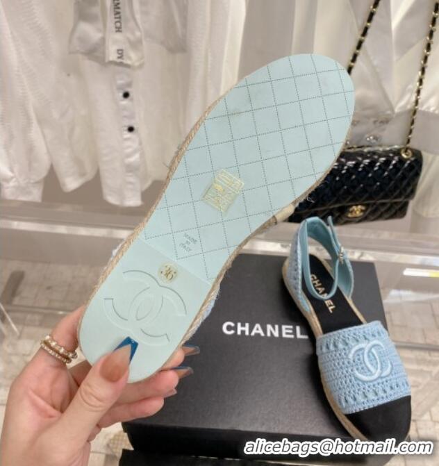 Good Quality Chanel Knit Open Espadrilles G38736 Blue 022239