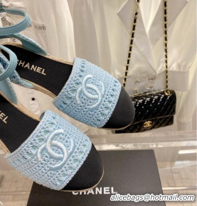 Good Quality Chanel Knit Open Espadrilles G38736 Blue 022239