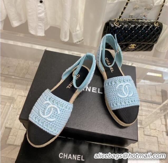 Good Quality Chanel Knit Open Espadrilles G38736 Blue 022239