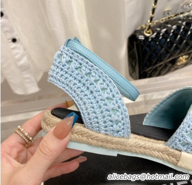 Good Quality Chanel Knit Open Espadrilles G38736 Blue 022239