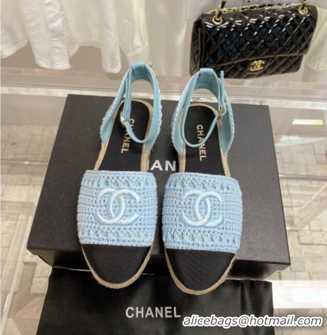 Good Quality Chanel Knit Open Espadrilles G38736 Blue 022239