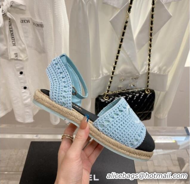 Good Quality Chanel Knit Open Espadrilles G38736 Blue 022239