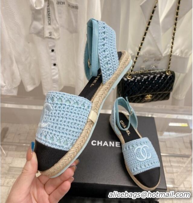 Good Quality Chanel Knit Open Espadrilles G38736 Blue 022239