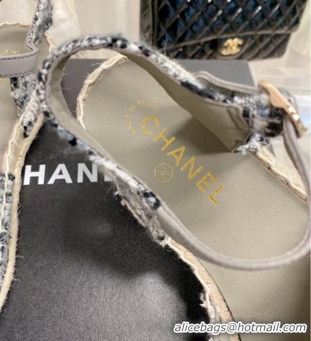 Best Price Chanel Tweed & Leather Open Espadrilles G38736 Grey/Black 022240