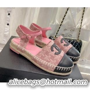 Best Price Chanel Tweed & Leather Open Espadrilles G38736 Pink/Black