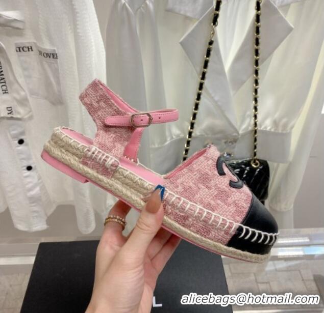 Best Price Chanel Tweed & Leather Open Espadrilles G38736 Pink/Black