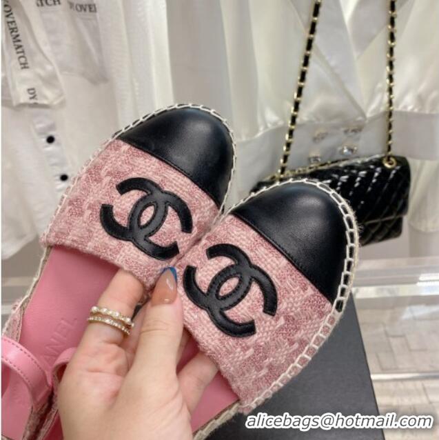 Best Price Chanel Tweed & Leather Open Espadrilles G38736 Pink/Black