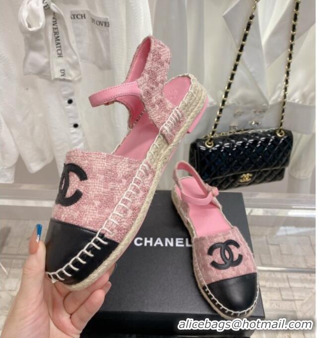 Best Price Chanel Tweed & Leather Open Espadrilles G38736 Pink/Black