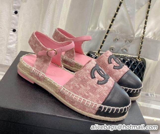 Best Price Chanel Tweed & Leather Open Espadrilles G38736 Pink/Black