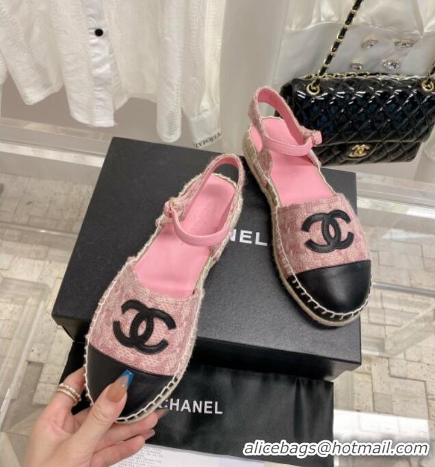 Best Price Chanel Tweed & Leather Open Espadrilles G38736 Pink/Black