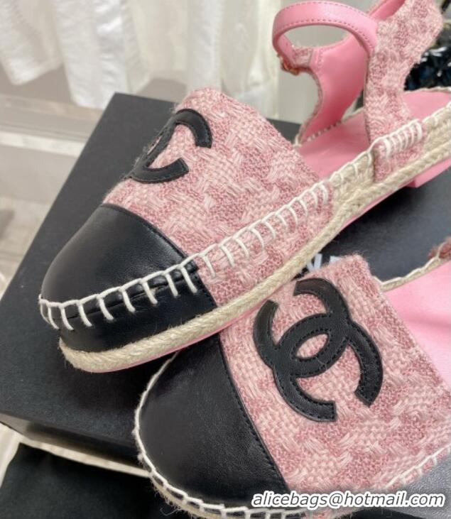 Best Price Chanel Tweed & Leather Open Espadrilles G38736 Pink/Black