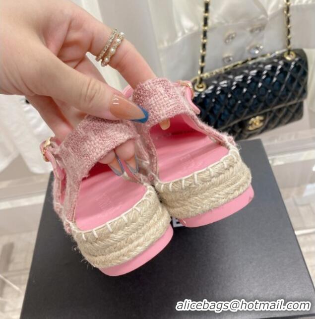 Best Price Chanel Tweed & Leather Open Espadrilles G38736 Pink/Black