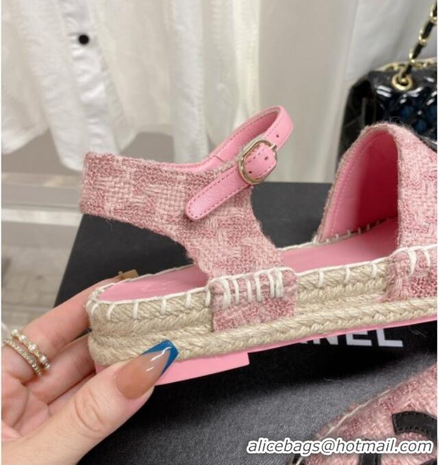 Best Price Chanel Tweed & Leather Open Espadrilles G38736 Pink/Black