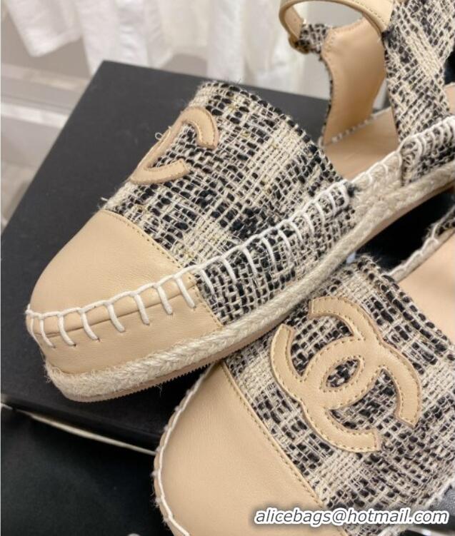 Good Quality Chanel Tweed & Leather Open Espadrilles G38736 Beige