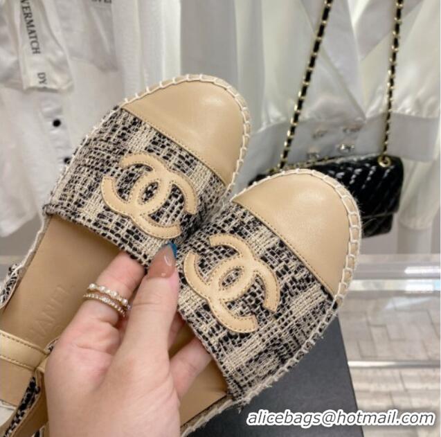 Good Quality Chanel Tweed & Leather Open Espadrilles G38736 Beige