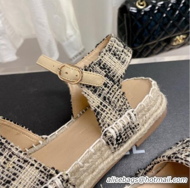 Good Quality Chanel Tweed & Leather Open Espadrilles G38736 Beige