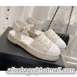 Grade Quality Chanel Tweed Open Espadrilles G38736 Natural/White